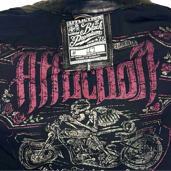 Affliction Black Label Limited Edition Leather Motorcycle Jacket - Size Large - Picture 5 of 7
